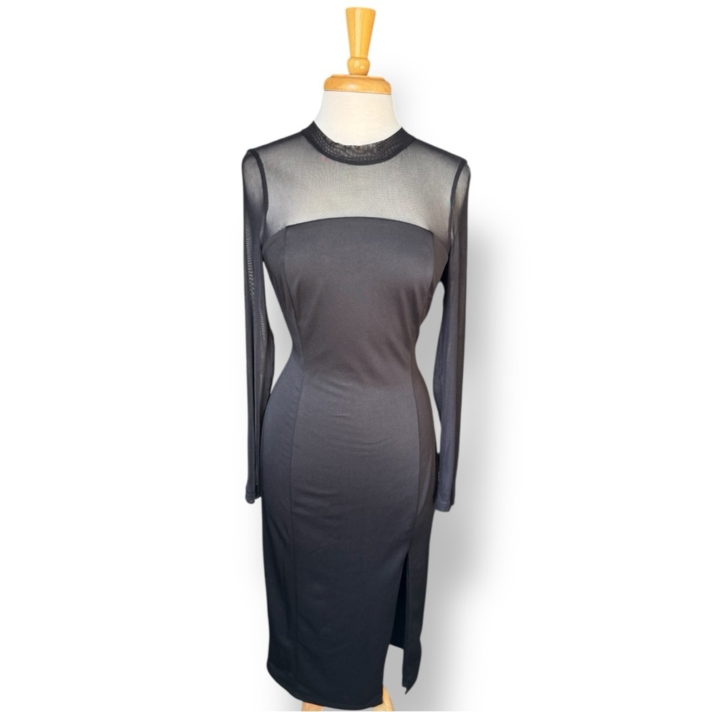 VICI Black Mesh Long Sleeve Midi Dress | Medium